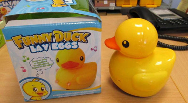 Teile dieser Spielzeugente aus China könnten von Kleinkindern verschluckt werden.